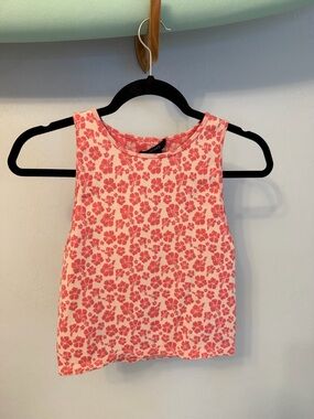 Forever 21 Pink Floral Ribbed Cropped Tank